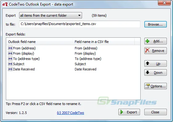 CodeTwo Outlook Export Tangkapan layar 1