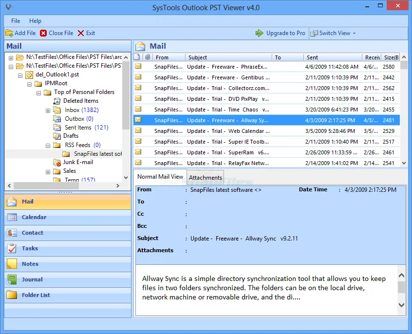 Systools Outlook PST Viewer Tangkapan layar 1