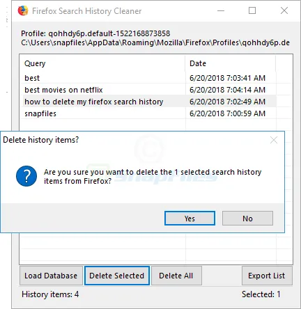 Firefox Search History Cleaner Tangkapan layar 2