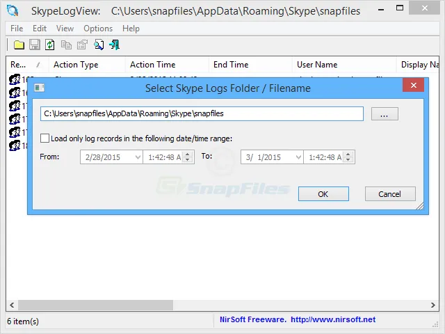 SkypeLogView Tangkapan layar 2