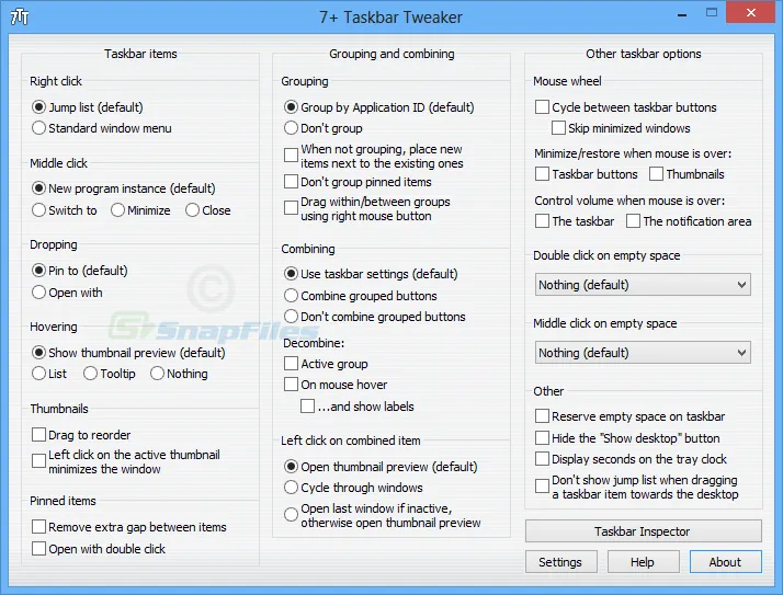 7+ Taskbar Tweaker Tangkapan layar 1