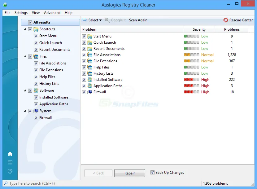 Auslogics Registry Cleaner Tangkapan layar 1