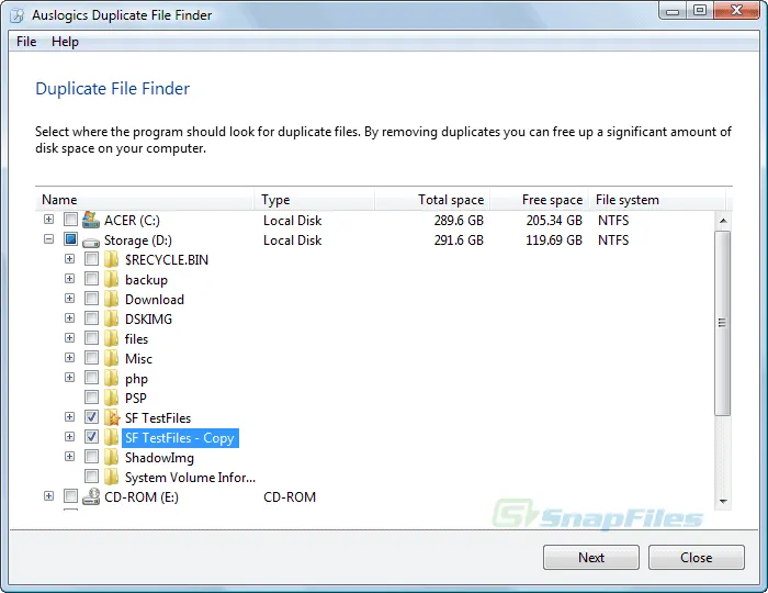 Auslogics Duplicate File Finder Tangkapan layar 1