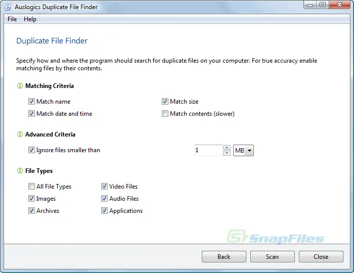 Auslogics Duplicate File Finder Tangkapan layar 2