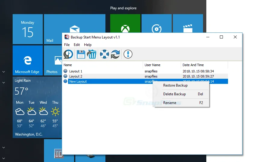 Backup Start Menu Layout Tangkapan layar 1