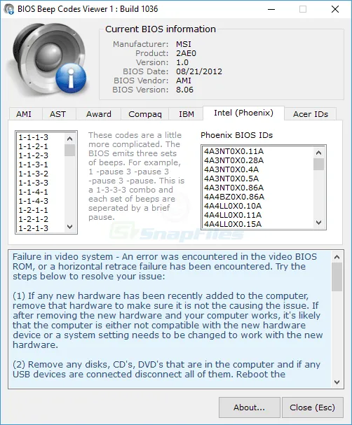 BIOS Beepcodes Viewer Tangkapan layar 2