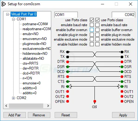 Null-modem Emulator (com0com) Tangkapan layar 1