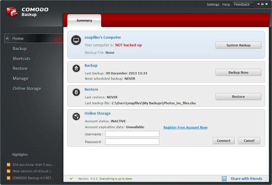 Comodo Backup Tangkapan layar 1