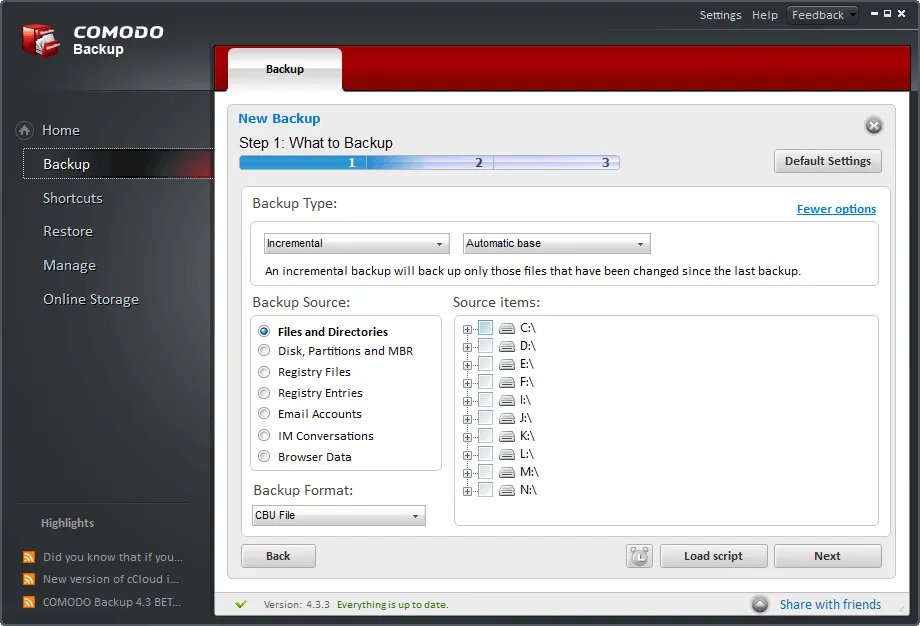 Comodo Backup Tangkapan layar 2