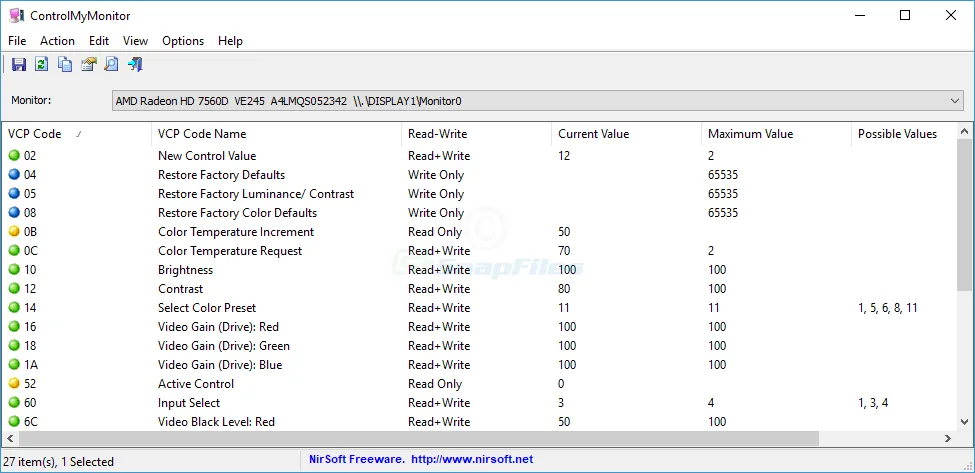 ControlMyMonitor Tangkapan layar 1