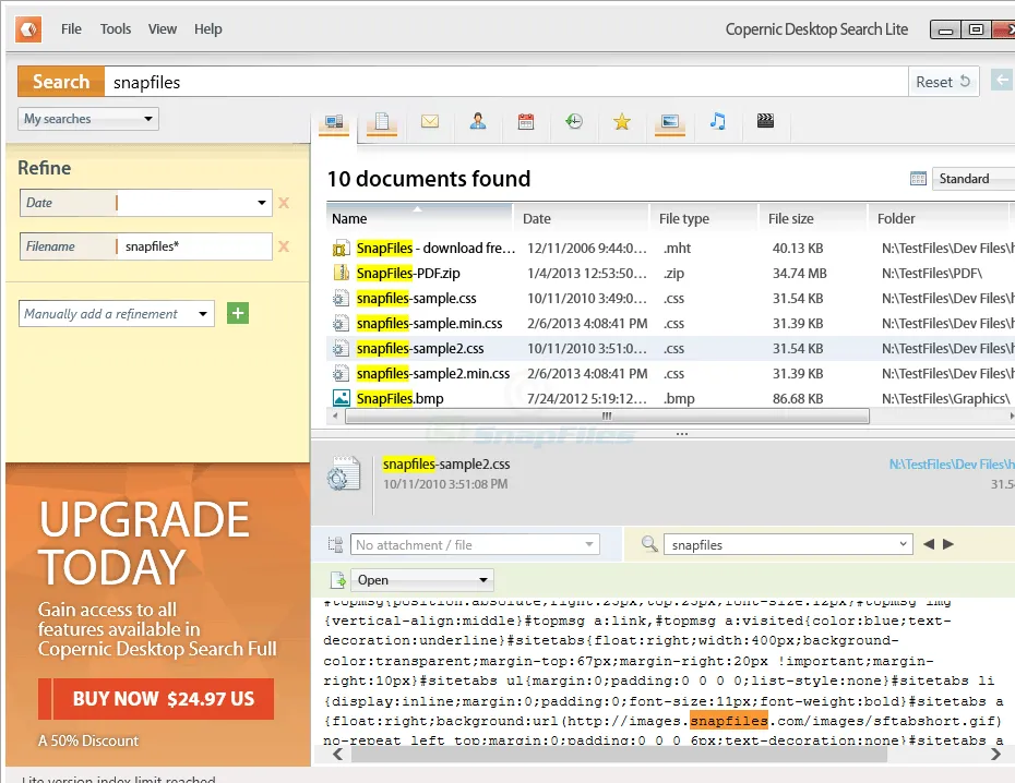 Copernic Desktop Search Lite Tangkapan layar 1