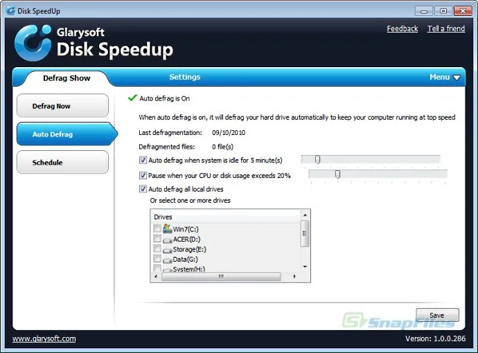 Glarysoft Disk SpeedUp Tangkapan layar 2