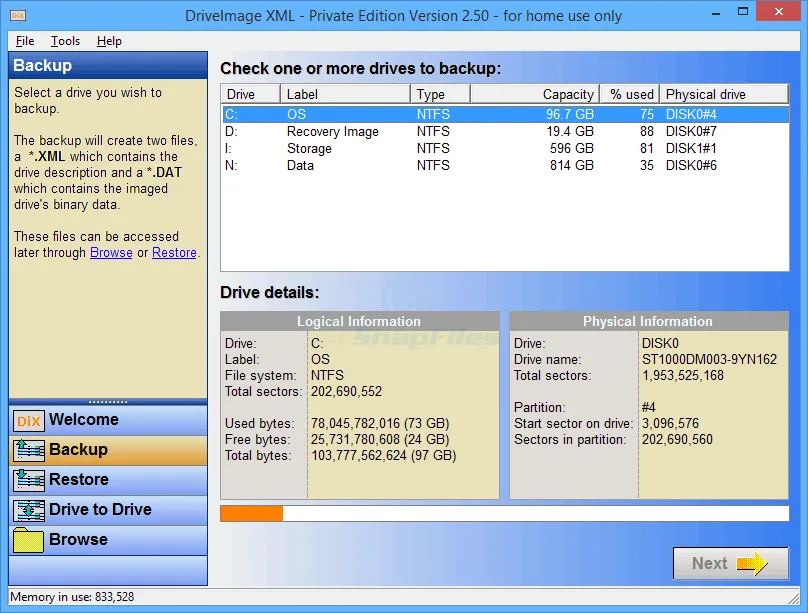 DriveImage XML (Private Edition) Tangkapan layar 1