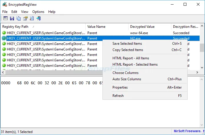 EncryptedRegView Tangkapan layar 2