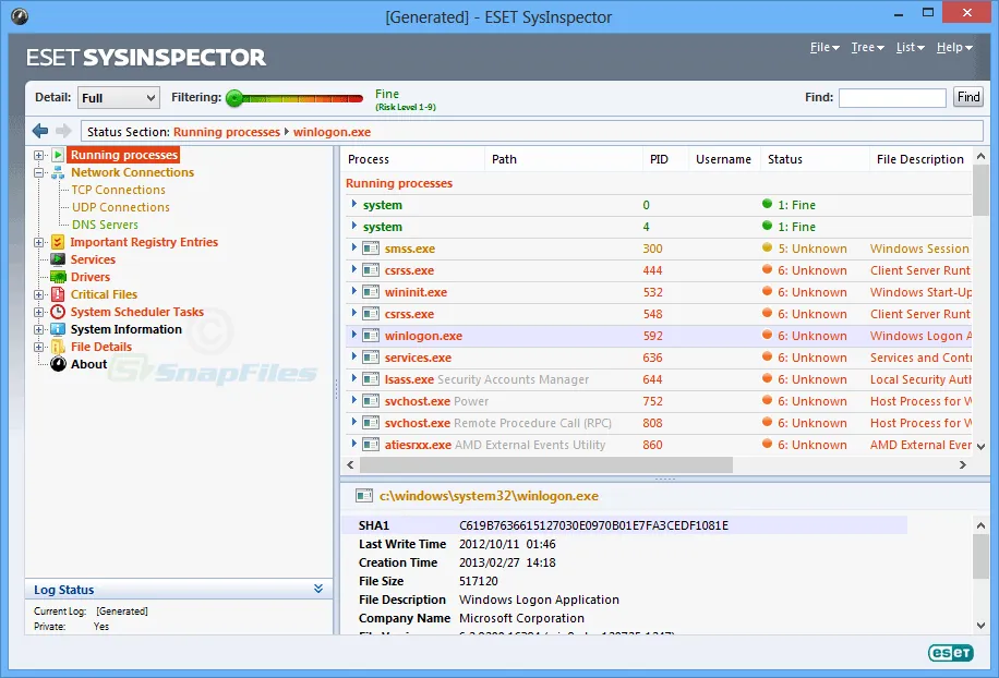 ESET SysInspector Tangkapan layar 1