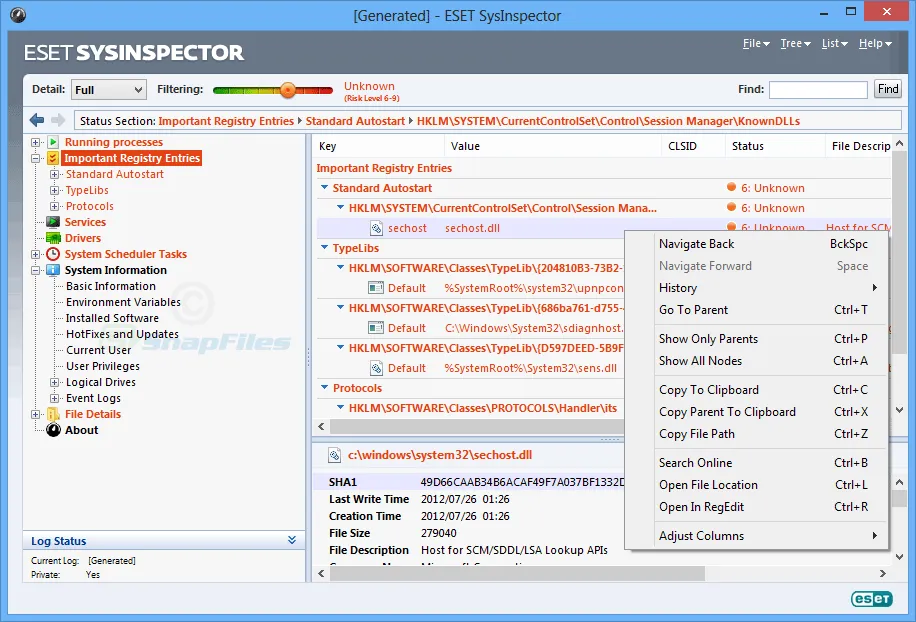 ESET SysInspector Tangkapan layar 2