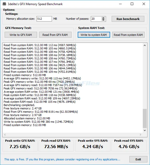 GFX Memory Speed Benchmark Tangkapan layar 1