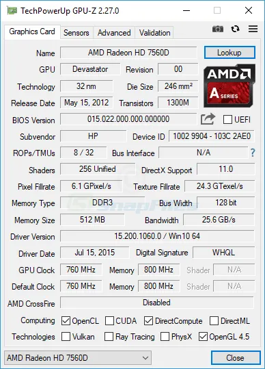 GPU-Z Tangkapan layar 1