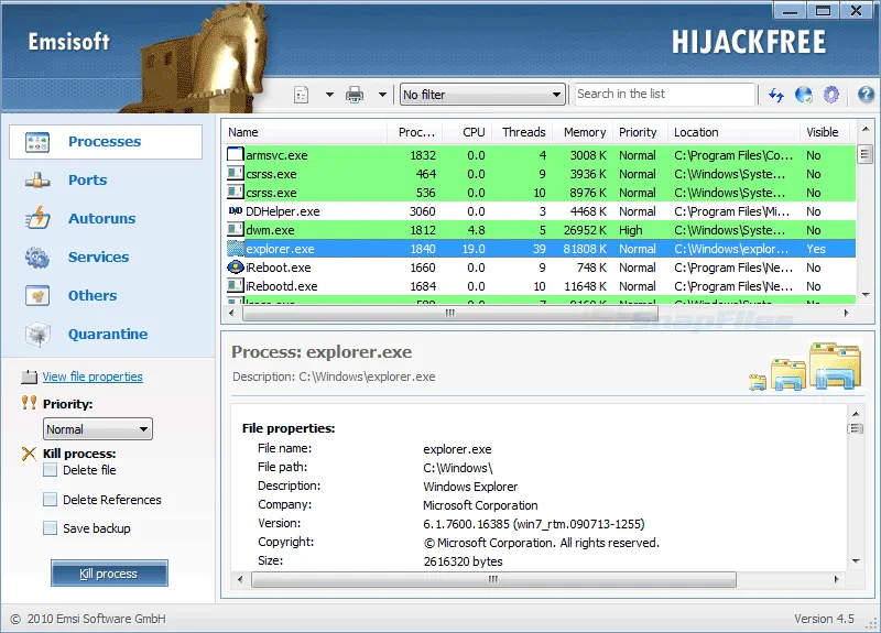 Emsisoft HiJackFree Tangkapan layar 1