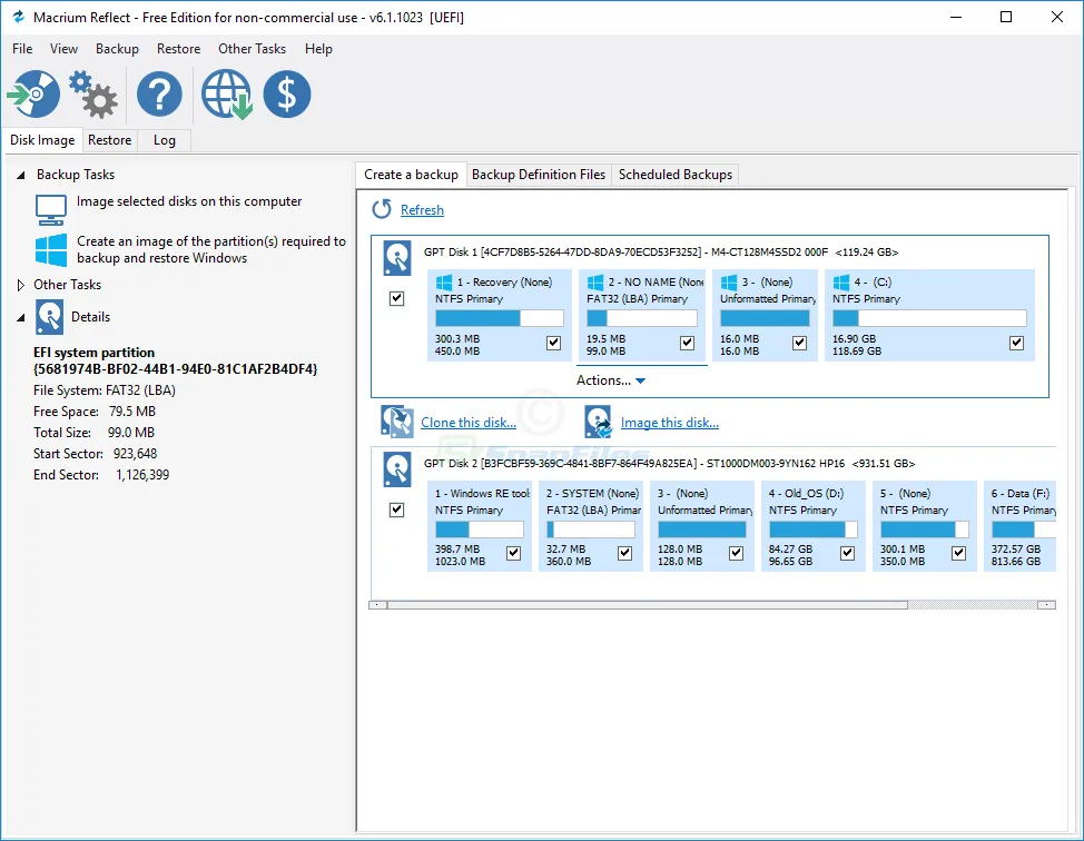 Macrium Reflect (Free Edition) Tangkapan layar 1
