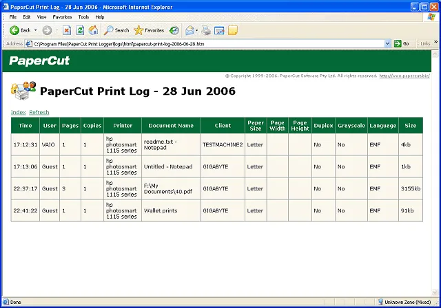 PaperCut Print Logger Tangkapan layar 1