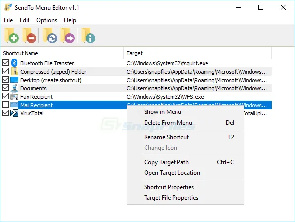 SendTo Menu Editor Tangkapan layar 1
