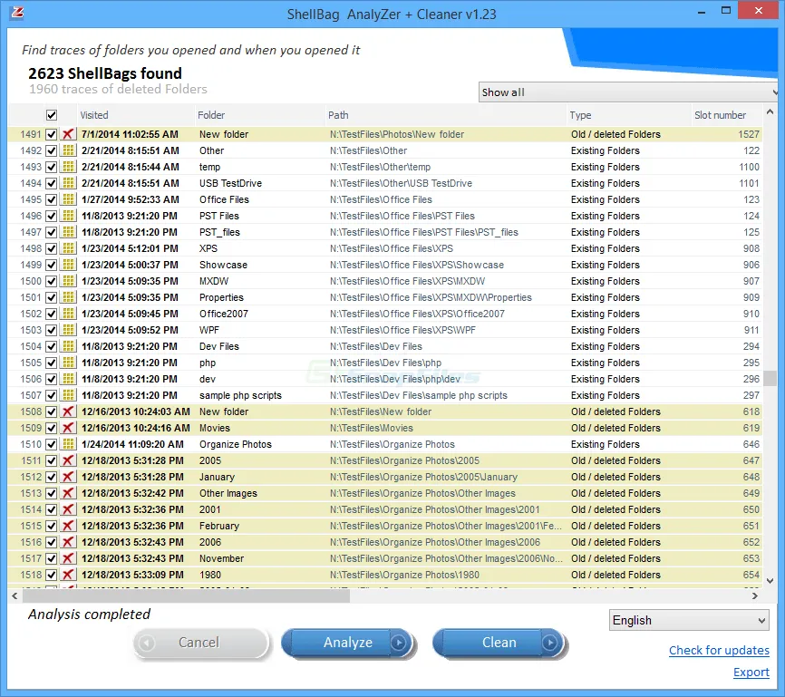 ShellBag Analyzer and Cleaner Tangkapan layar 1