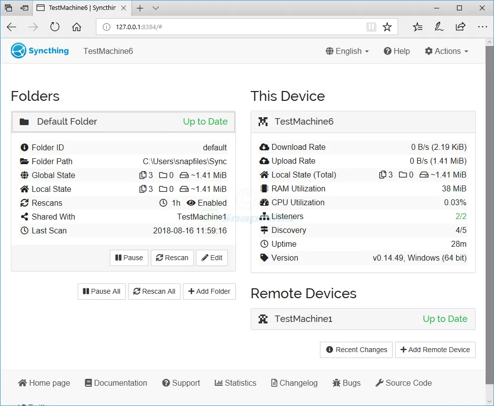 Syncthing Tangkapan layar 1