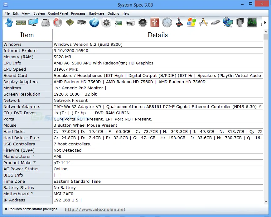 System Spec Tangkapan layar 1