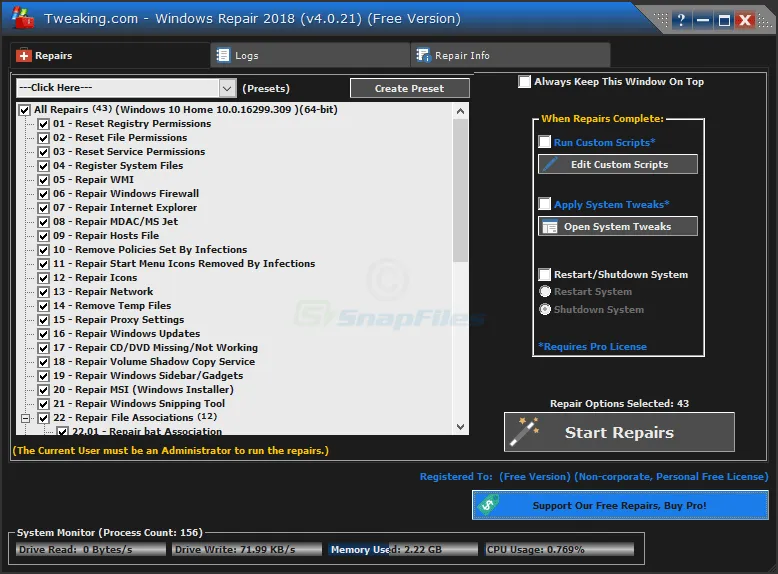 Tweaking.com Windows Repair Tangkapan layar 1