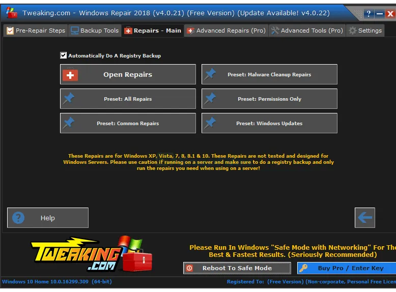 Tweaking.com Windows Repair Tangkapan layar 2