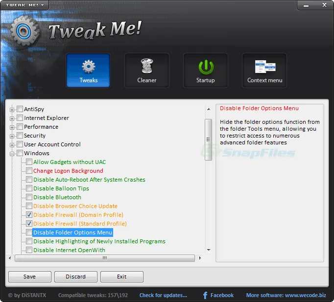 Tweak Me! Tangkapan layar 1