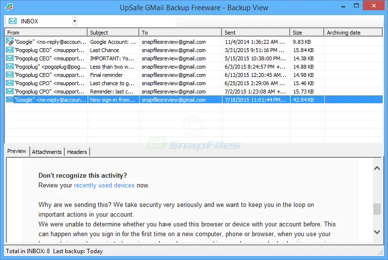 UpSafe Gmail Backup Tangkapan layar 2