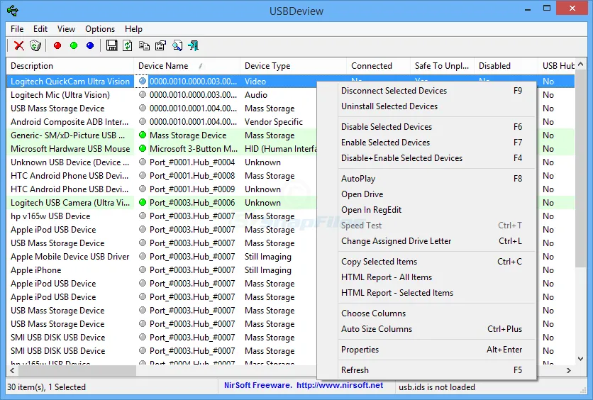 USBDeview Tangkapan layar 1