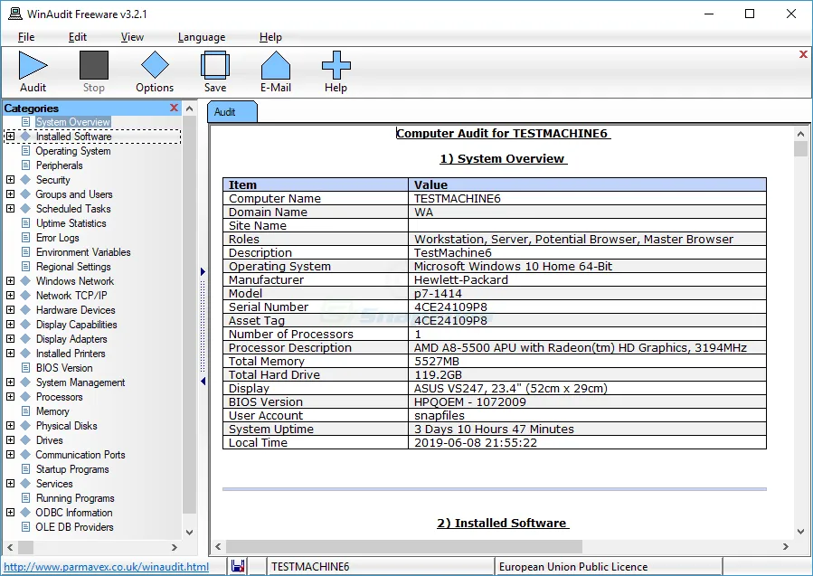 WinAudit Tangkapan layar 1