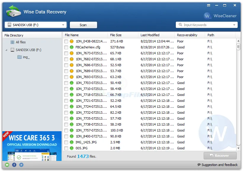 Wise Data Recovery Tangkapan layar 1